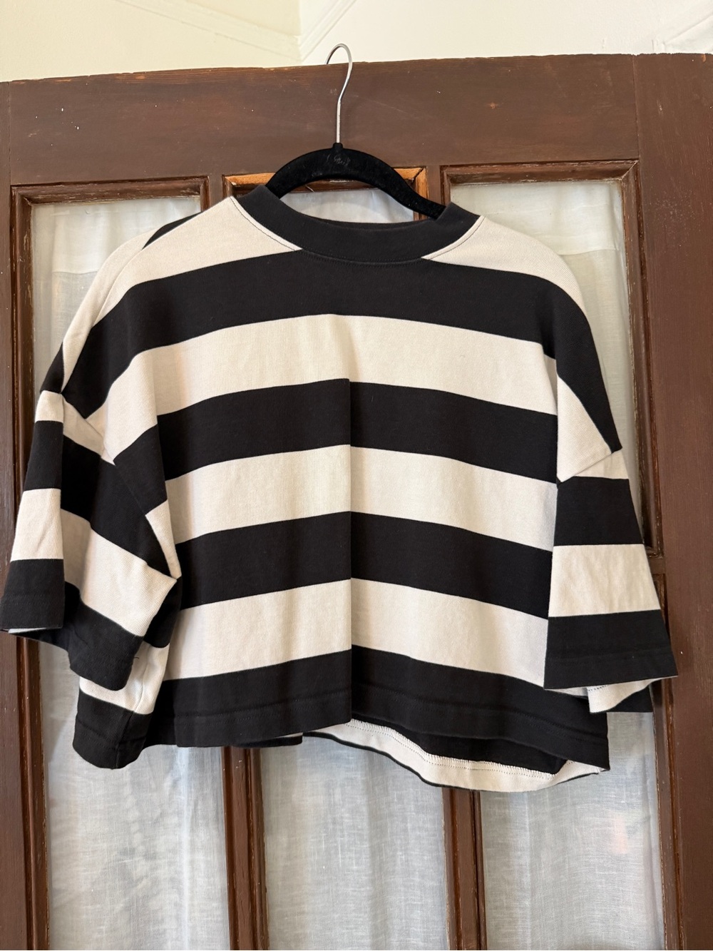 Cropped Black and White Striped Short Sleeve Tee